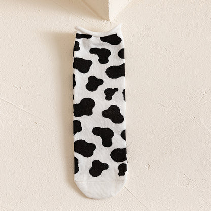 Rufia - Hip-Hop Classic Black and White Cow Print Striped Socks