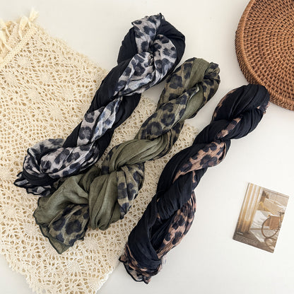 Scarvii - Crinkled Leopard Print Long Rectangular Scarf