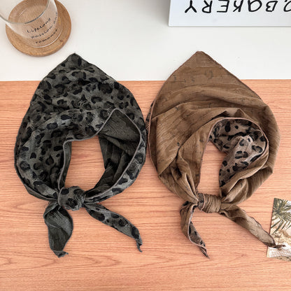 豹纹头巾女春秋新款欧美辣妹个性包头丝巾y2k时尚百搭装饰三角巾