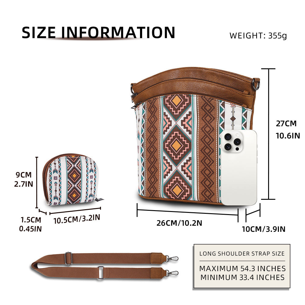 Cosbai - Boho Large Crossbody Bag And Clutch Set - 2 PCS