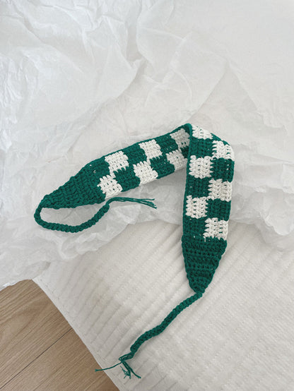 Scarvii Summer Crochet Plaid Hairband in soft pastel colors on white surface