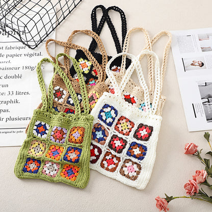 Cosbai Bohemian crochet woven tote bag front view on white background