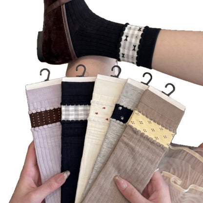 Rufia - Ribbed Cuff with Scalloped Trim Crew-Length Socks