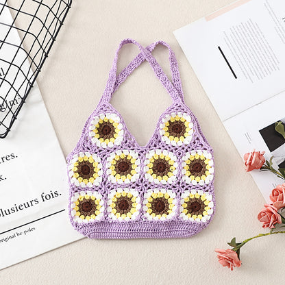 Cosbai Bohemian Sunflower Crochet Bag full view showing bohemian crochet style