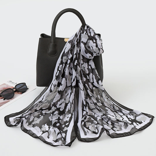 Black abstract floral chiffon scarf product view