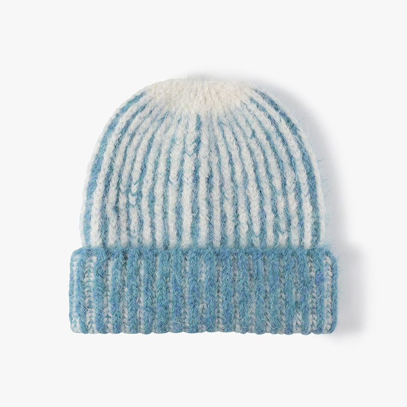 Light Blue two-tone ribbed cuffed beanie product view
