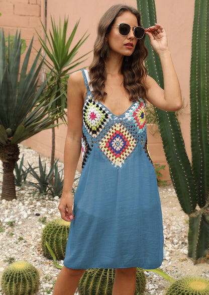 Mixed Color Crocheted Patchwork Camisole Dress