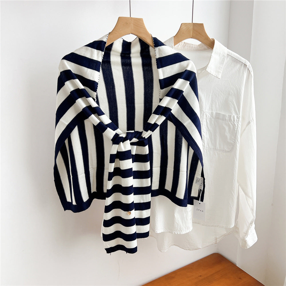 Scarvii - Striped T-Shaped Knit Scarf