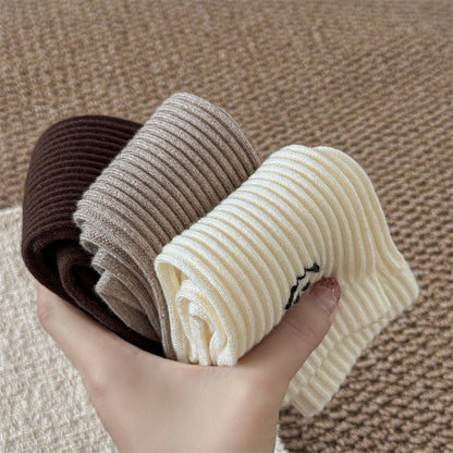 日系美拉德风袜子秋冬羊绒袜可爱笑脸中筒袜冬季咖色保暖堆堆袜