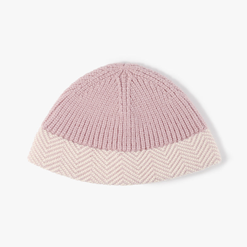Dusty Pink herringbone cuff textured knit beanie product view