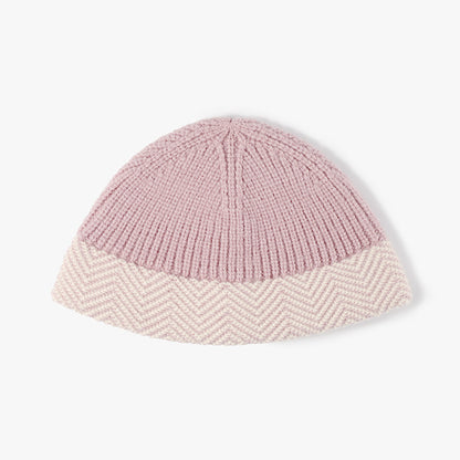 Dusty Pink herringbone cuff textured knit beanie product view