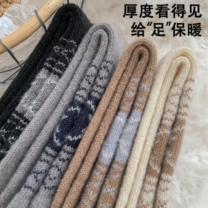 秋冬加厚羊毛袜子女袜ins潮复古文艺民族风堆堆袜加厚保暖中筒袜