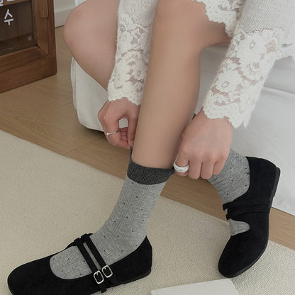 秋季袜子女日系复古波点中筒袜细点拼色罗口堆堆袜无骨学生长袜