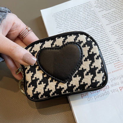 Stylish Houndstooth and Heart Coin Purse