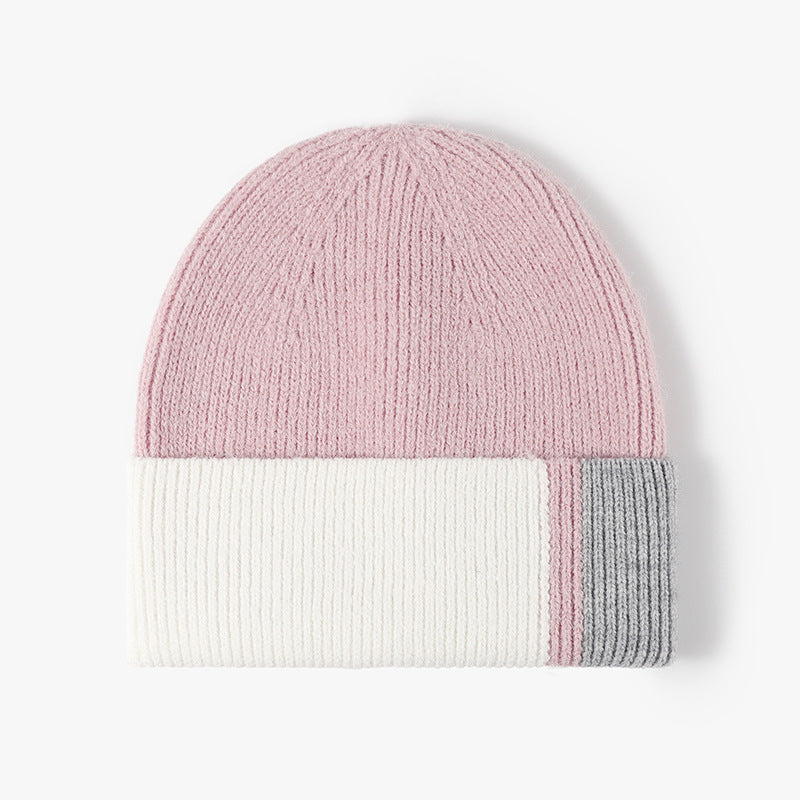 Pink colorblock single-layer knit beanie product view
