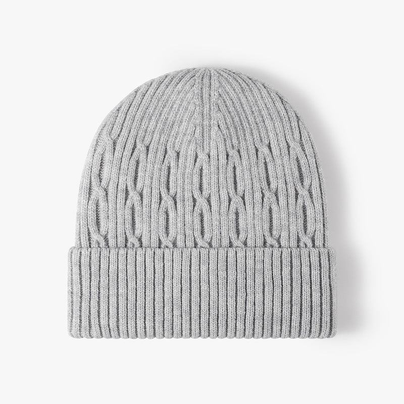 Light Gray fleece-lined cable-knit cuffed beanie product view
