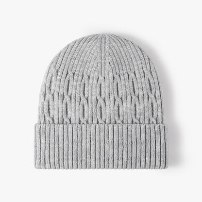 Light Gray fleece-lined cable-knit cuffed beanie product view