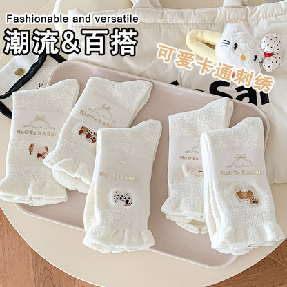 软糯细腻牛奶绒袜子女秋冬加厚保暖刺绣花边堆堆袜可爱中筒堆堆袜
