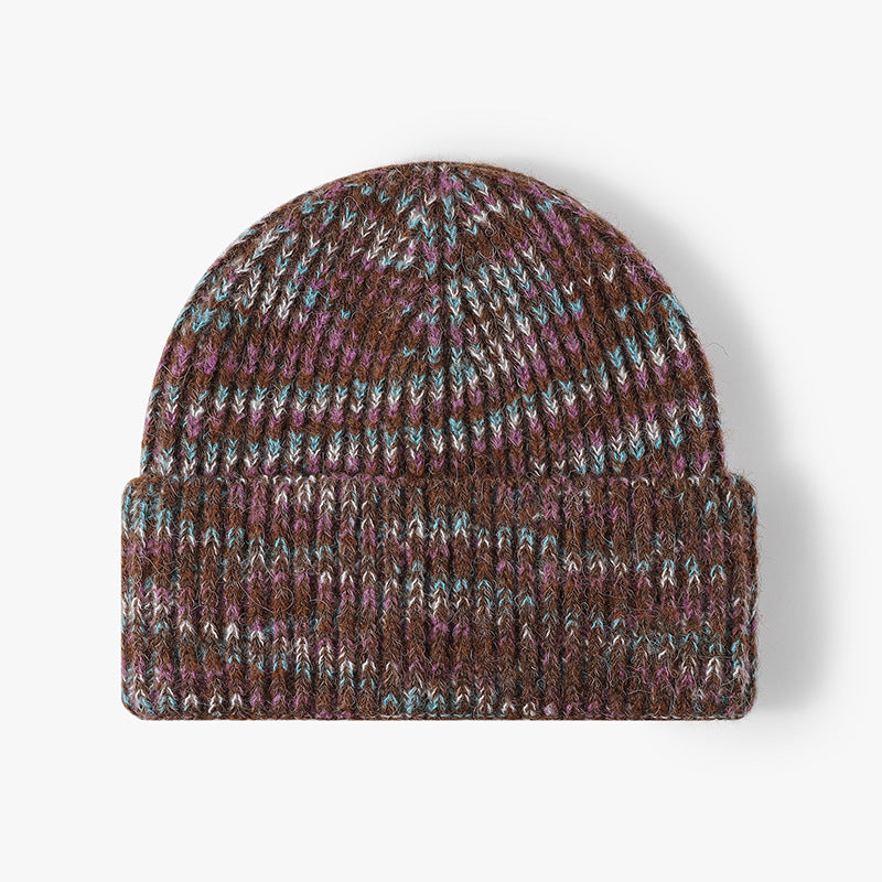 Coffee heathered ribbed cuffed knit beanie product view