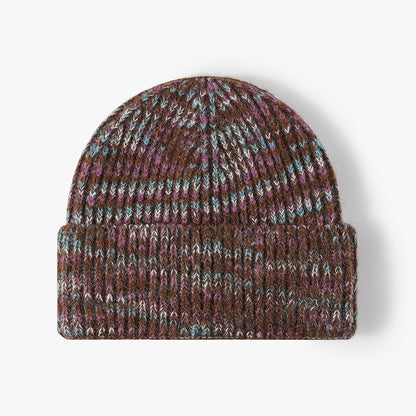Coffee heathered ribbed cuffed knit beanie product view