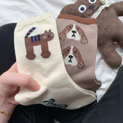 搞怪插画动物个性秋冬袜子女日系可爱卡通少女学院风中筒袜吸汗