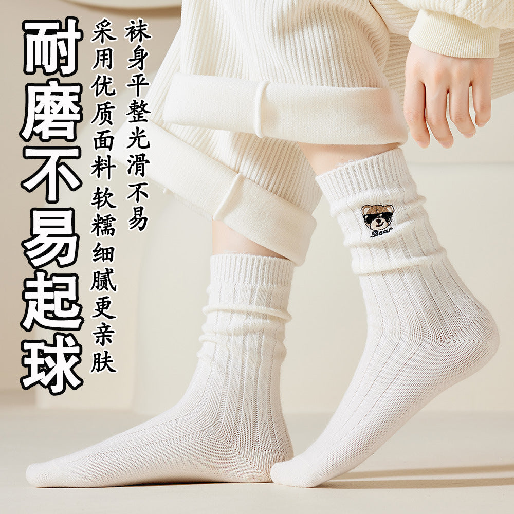 羊毛袜双针加厚保暖袜子女秋冬季撞色中筒堆堆袜地板袜百搭