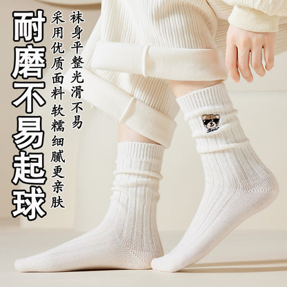 羊毛袜双针加厚保暖袜子女秋冬季撞色中筒堆堆袜地板袜百搭