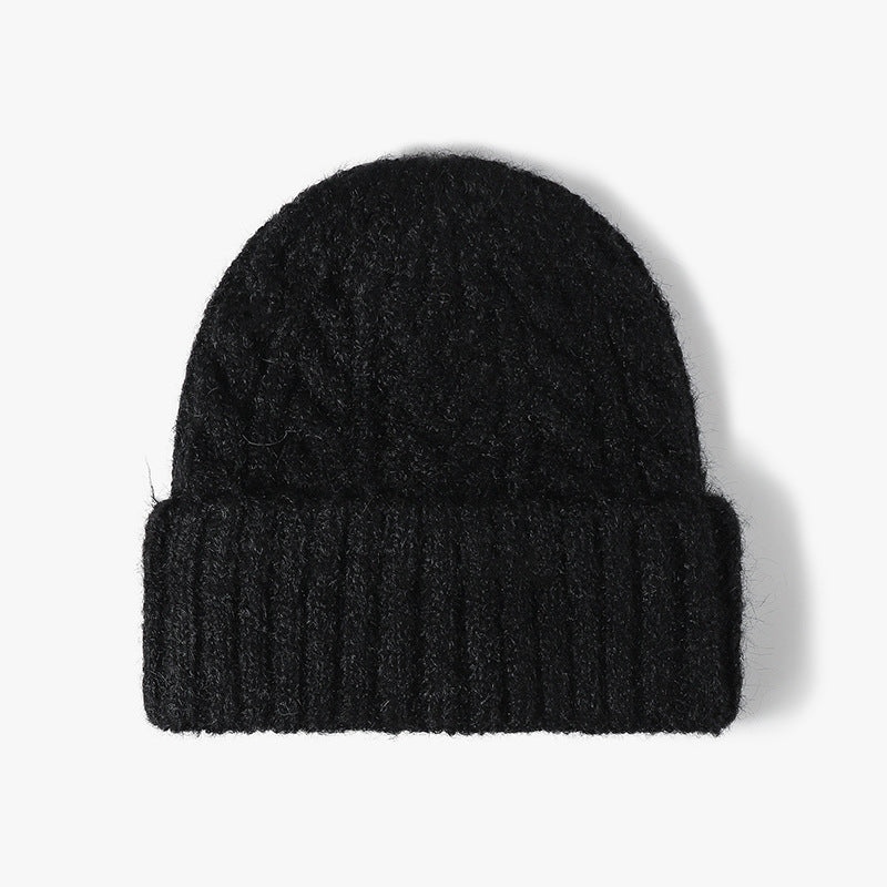 Black cable-knit wool-blend cuffed beanie product view
