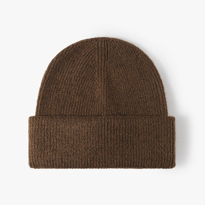Coffee wool knit double-cuff beanie product view