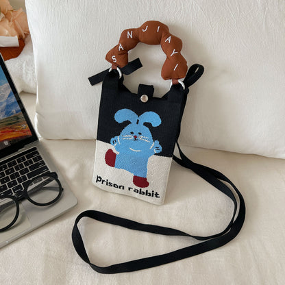 Side view of Cosbai mini knitted crossbody and handbag showing thickness