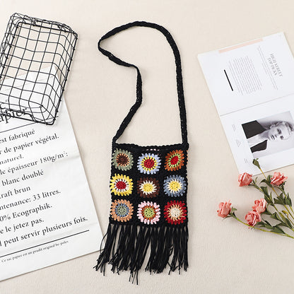 Cosbai Bohemian tassel crochet crossbody bag strap detail close-up