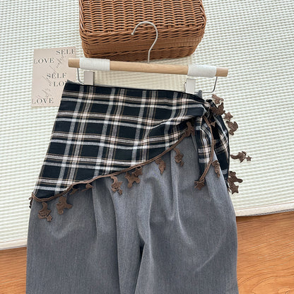 格子系列三角丝巾女挂坠叠穿外穿屁帘裤裙半身裙护颈围脖子薄围巾