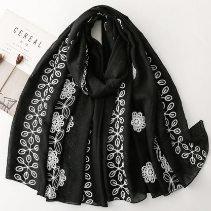 Black floral vine lightweight wrap scarf product view