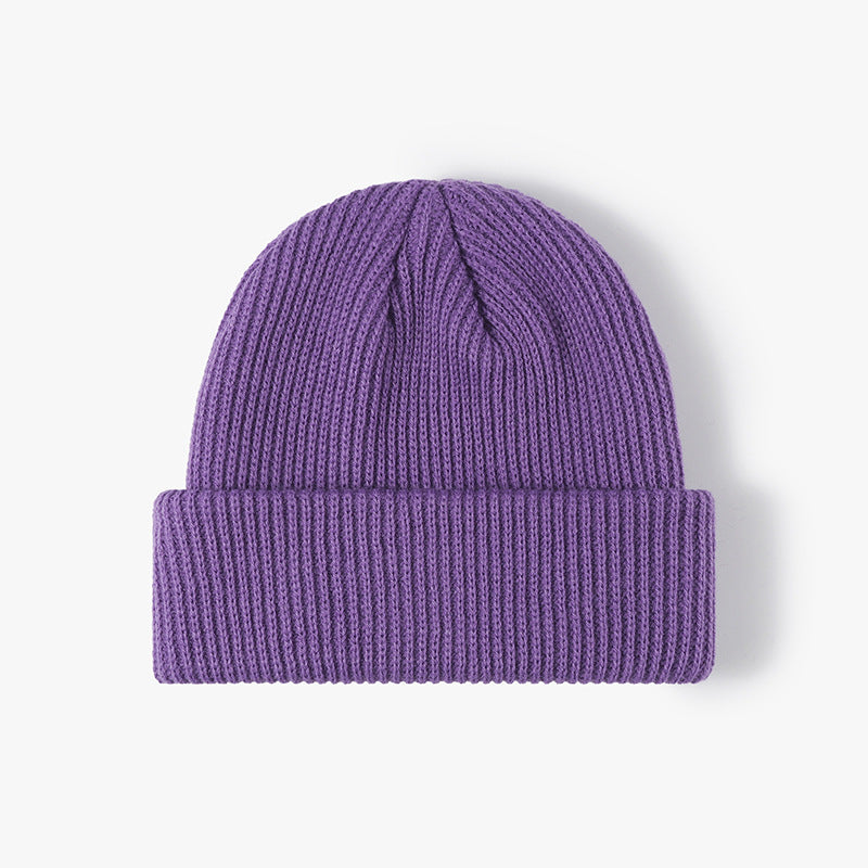 Purple solid ribbed cuffed acrylic knit beanie product view