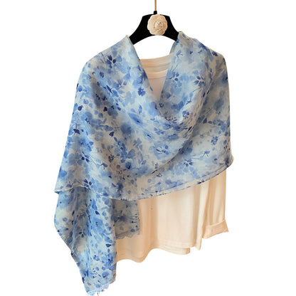 Scarvii - Sheer Watercolor Floral Lace-Trim Scarf