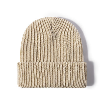 Beige essential ribbed knit beanie front view