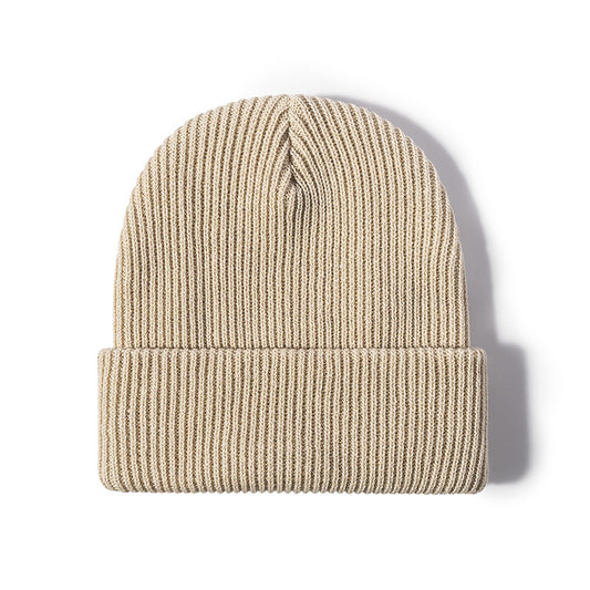 Beige essential ribbed knit beanie front view