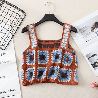 Crosa Bohemian mesh crochet tank top displayed on mannequin