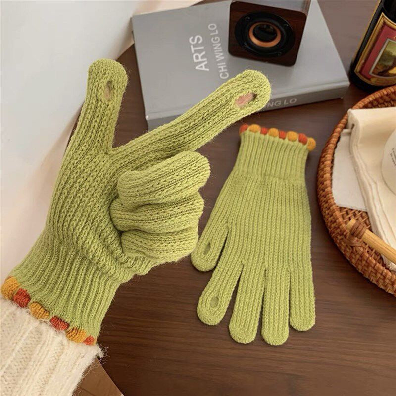 Gloving - Ribbed Knit Loop-Accent Gloves