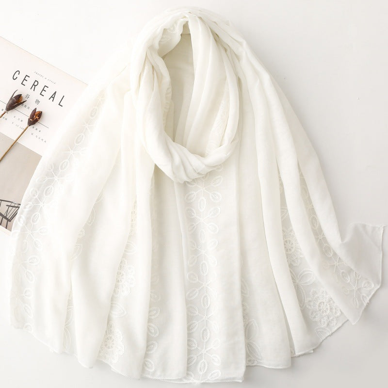 Whitework floral vine lightweight wrap scarf product view