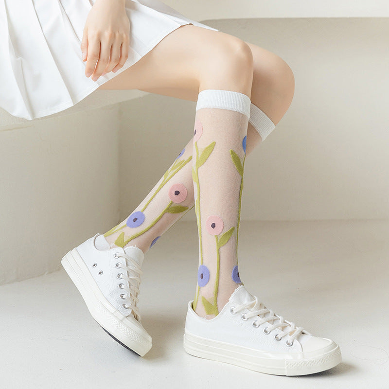 Rufia - Summer Floral Sheer Knee-High Socks