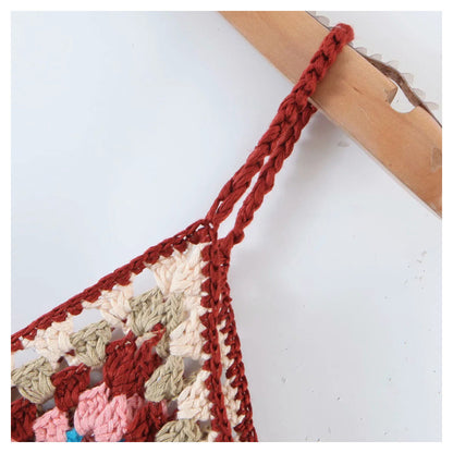 Back view of Crosa Bohemian tassel crochet tank top highlighting crochet design