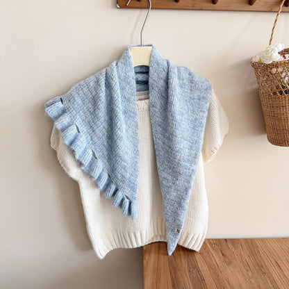 Product image for Scarvii - Fuzzy Knit Fringe Triangle Scarf (Light Blue)