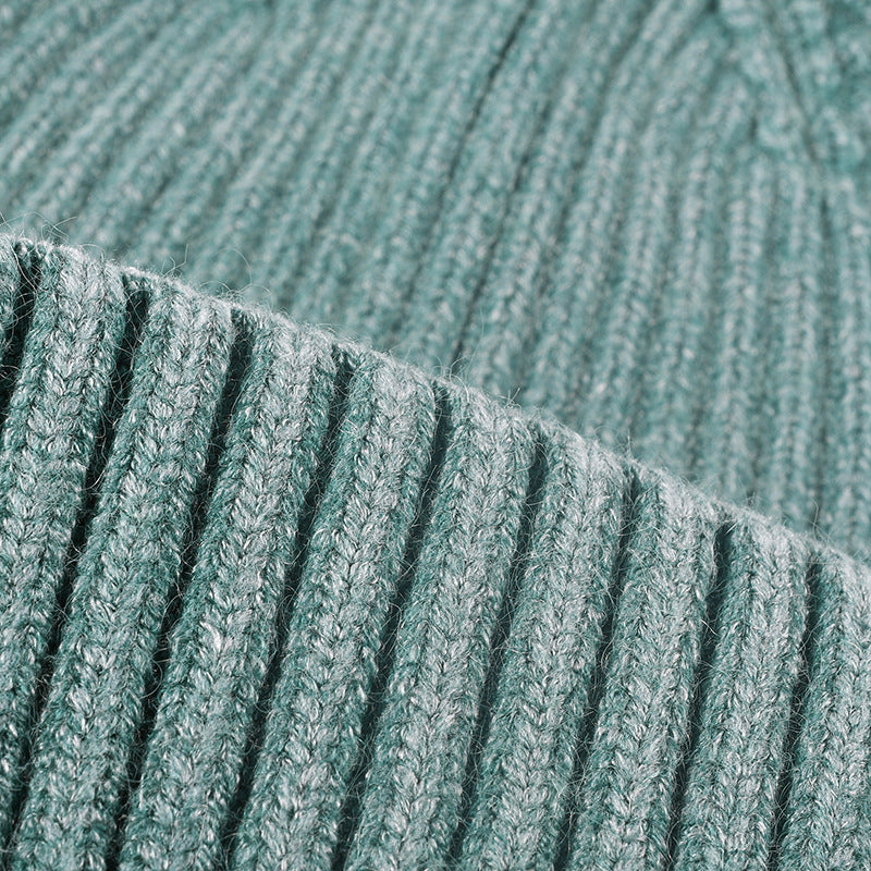 Navy heathered ribbed cuffed knit beanie product view