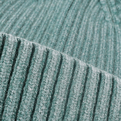 Navy heathered ribbed cuffed knit beanie product view