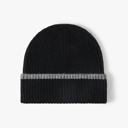 Black contrast stripe ribbed cuffed knit beanie product view