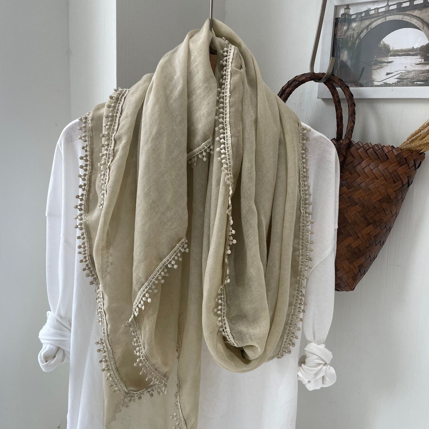 Scarvii light airy oversized solid fringe scarf image 6