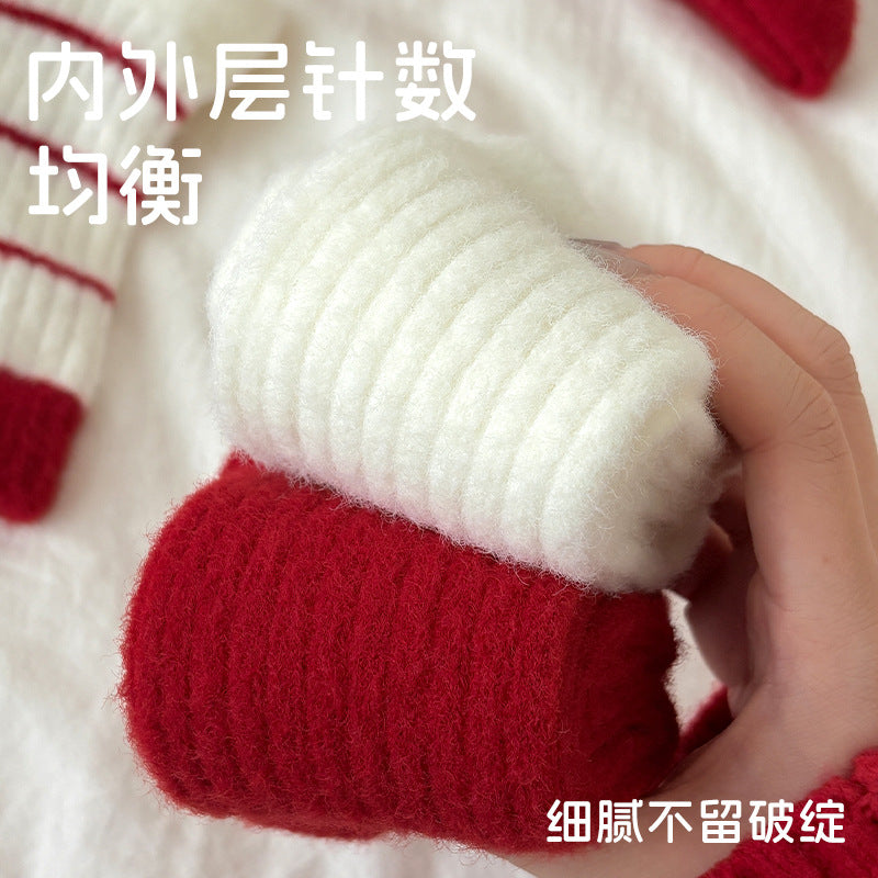阿程家本命年袜子女秋冬加绒加厚澳绒中筒袜蛇年红色保暖冬季新年