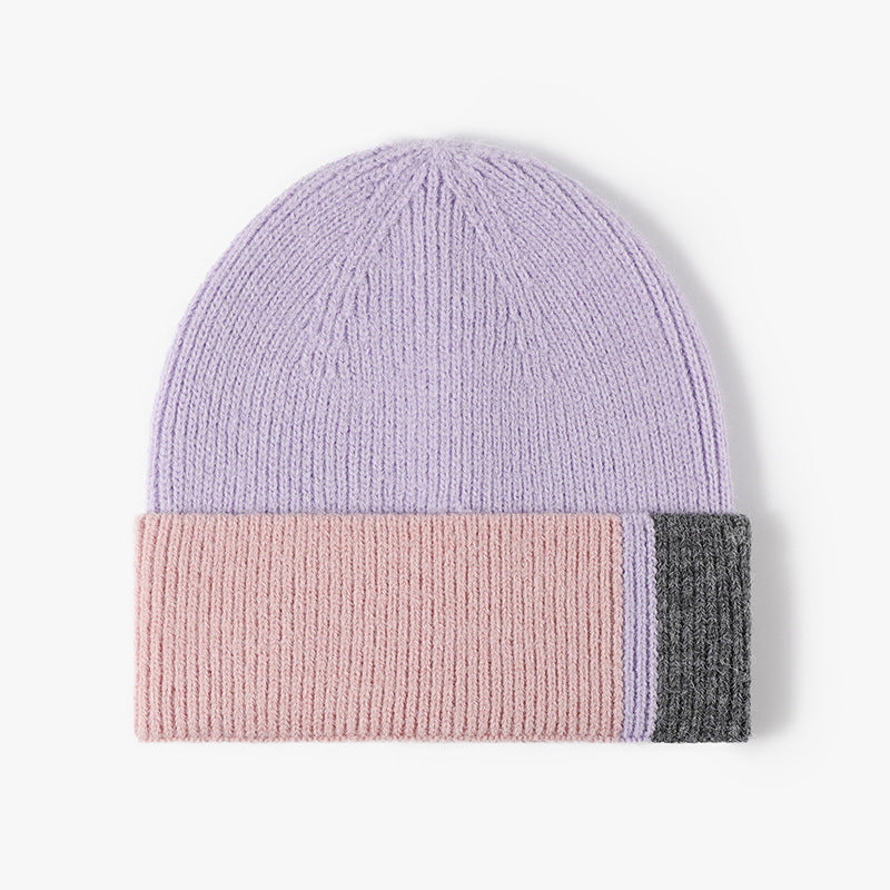 Purple colorblock single-layer knit beanie product view