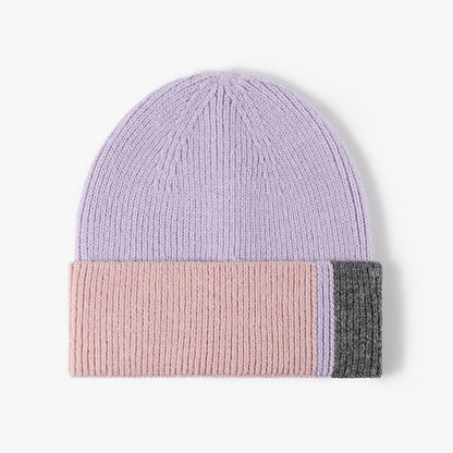 Purple colorblock single-layer knit beanie product view